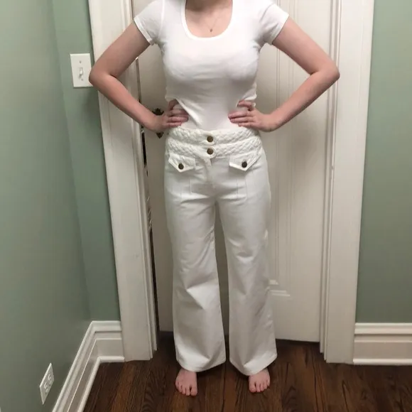Rare Chloe Braided Waist White Wide Jeans  40