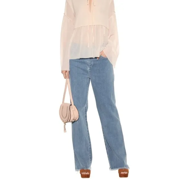 CHLOE HIGH RISE WIDE LEG FRAYED HEM JEANS US 10