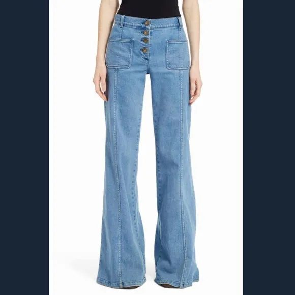 * Chloe Sz 6 / 38 Denim Flared Jeans Bell Bottom Button Fly Patch Front Pocket
