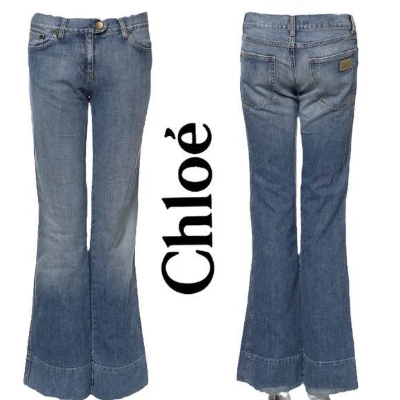 Chloe 1970's CLASSIC High Rise Wide Leg Flare Jeans Denim Light Wash 6 28 Medium
