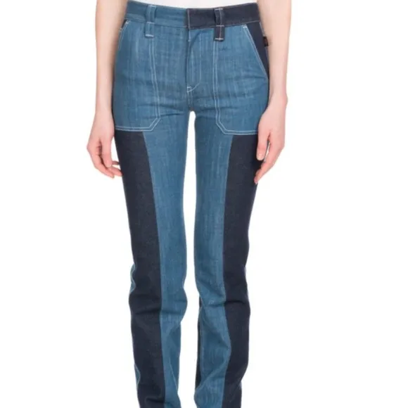Chloé Patch Pocket Straight Leg Bicolor Jeans