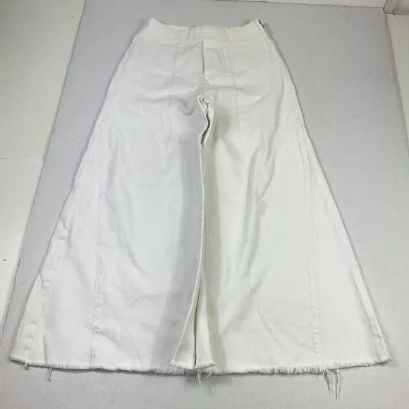 Chloe Womens Wide Leg Cropped Jeans White Frayed Hem Side Zip Size 36 4 US