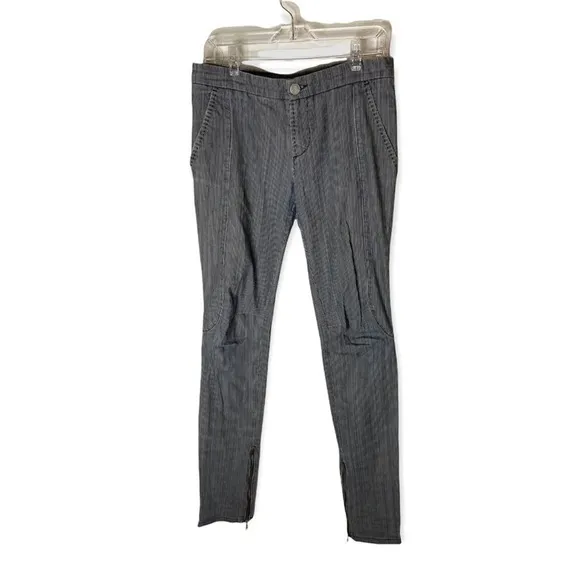 Chloe Women 8 Tall Pinstripe Blue & White Mid Rise Skinny Denim Zip Ankle Jeans