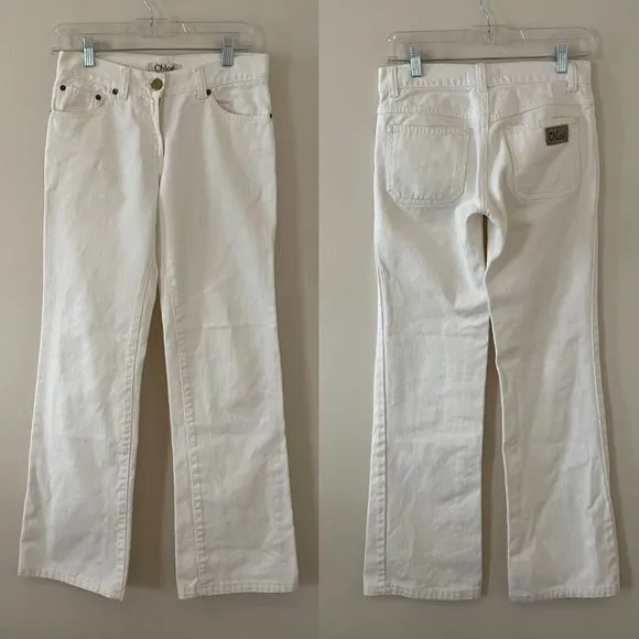 Chloe Vintage Y2K Low Rise Wide Leg Flare Baggy Jeans White Size 34 (2)