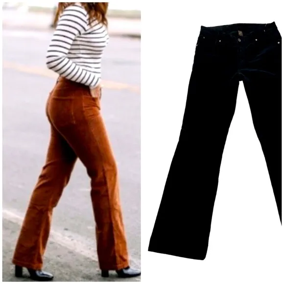 NEIMAN MARCUS CHRISTOPHER BLUE BOOT CUT VELVET | CORDUROY BLACK JEANS