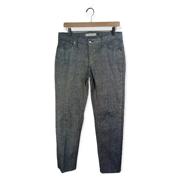 𝅺Christopher Blue Patterned Skinny Mid-Rise Ankle Crop Jeans Size 12