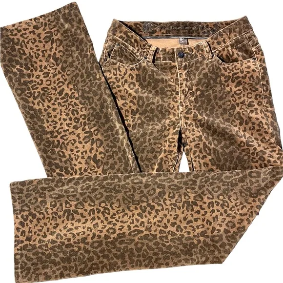 Christopher Blue Stretch Velour Animal Print Bootcut jeans size 8