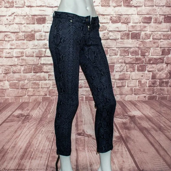 CHRISTOPHER KANE Women's Blue Indigo Snake Print Jeans Zip ankle Size 25