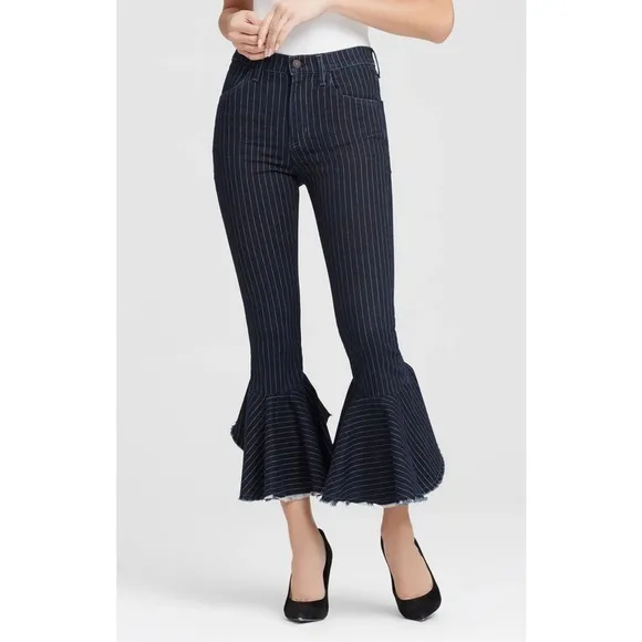 Citizens of Humanity NWT Drew Flounce High Rise Jeans in Pinstripe
          
      NWT