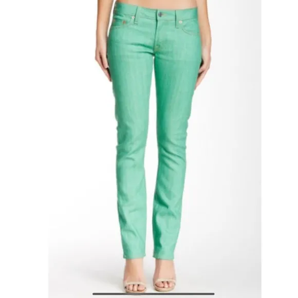 Civilianaire Super Slim Japanese Seleveged Jeans Green Rigid Wash Sz 24