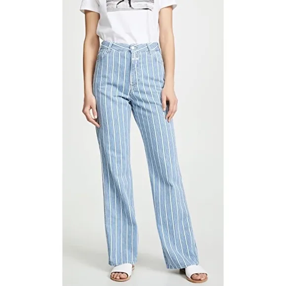 New Closed Denim Kathy light blue pinstripe high rise wide leg jeans Size 29
          
      NWT
