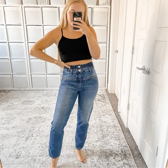 CLOSED Two Tone High Rise Straight Leg Jeans