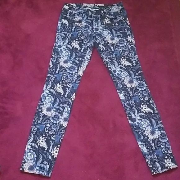 Club Monaco Floral Paisley print blue & pink denim jeans size 2