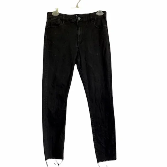 Club Monaco High Rise Skinny Jean Raw Hem Black 29x26