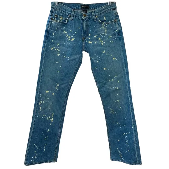 Club Monoco Bleach Splatter Jeans Wide Leg Med Wash Distressed Size 6