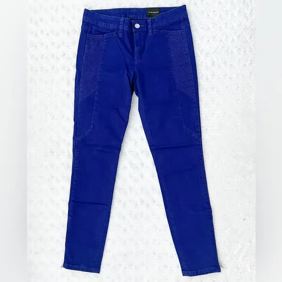 CLUB MONACO Cobalt Blue Moto Side Zip Skinny Jeans