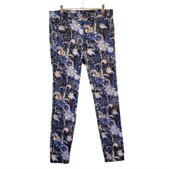 Club Monaco | Floral Paisley Skinny Jeans Blue Peach