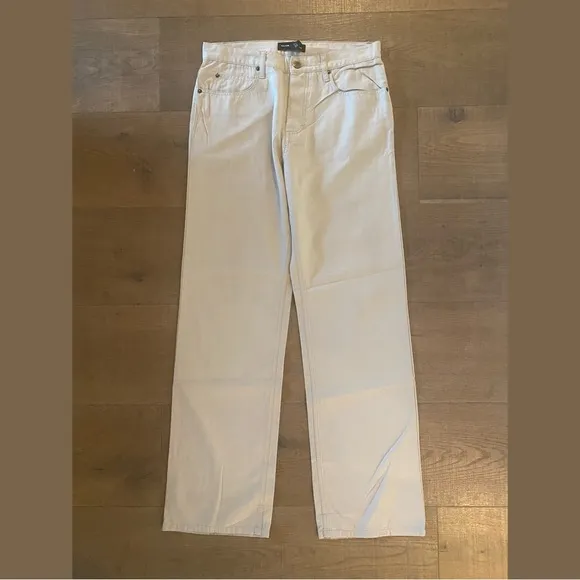 club monaco button fly wide leg straight beige jeans