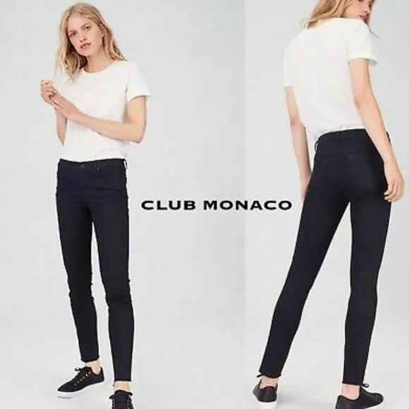 CLUB MONACO Dark Rinse Raw Hem Skinny Jeans
