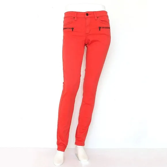 Club Monaco Tomato Red Low Rise Zipper Pockets Skinny Jeans