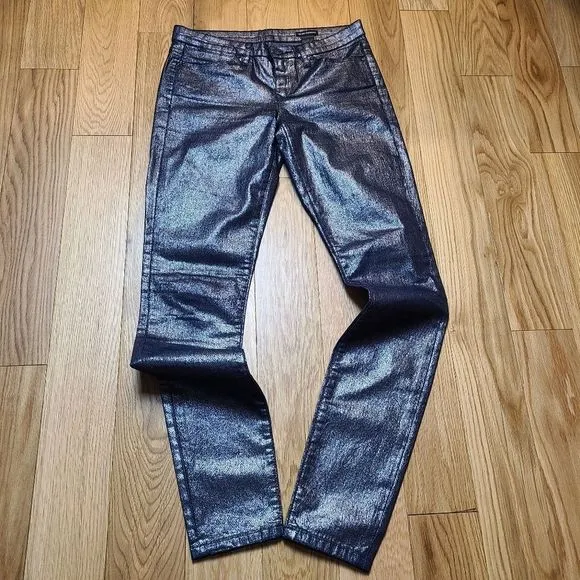Club Monaco Sonica Silver Metallic Skinny Jeans Size 2