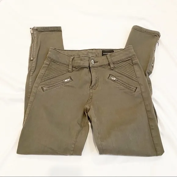 Club Monaco Army Green Ankle Zip Skinny Jeans 00