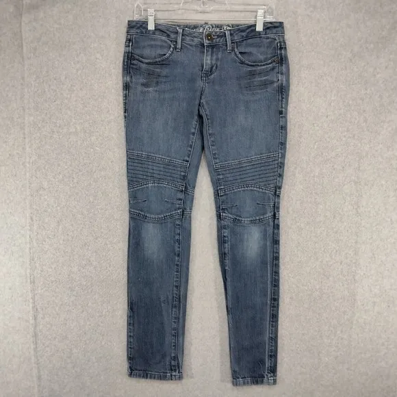 Converse One Star Medium Wash Stretch Moto Biker Jeans Womens Size 8 Fit 5 x 29