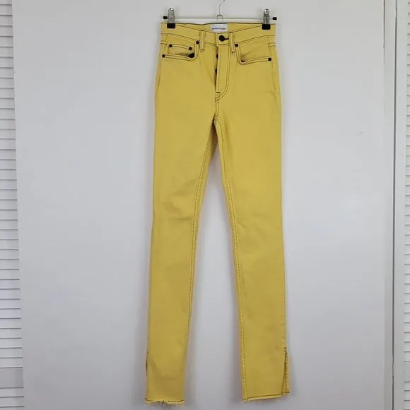 Cotton Citizen High Rise Skinny Split Raw Hem Jean in Mustard Canary Yellow