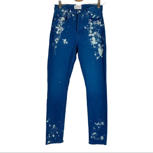 NEW Cotton Citizen High Waist Distressed Acid Washed Skinny Jeans Blue Size 25