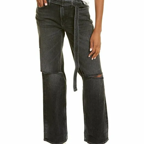 Cotton Citizen Womens Gray Distressed Belted Boyfriend Cut Jeans 29
          
      NWT
