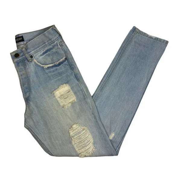 CourtShop Light Distressed Button Fly Straight Leg