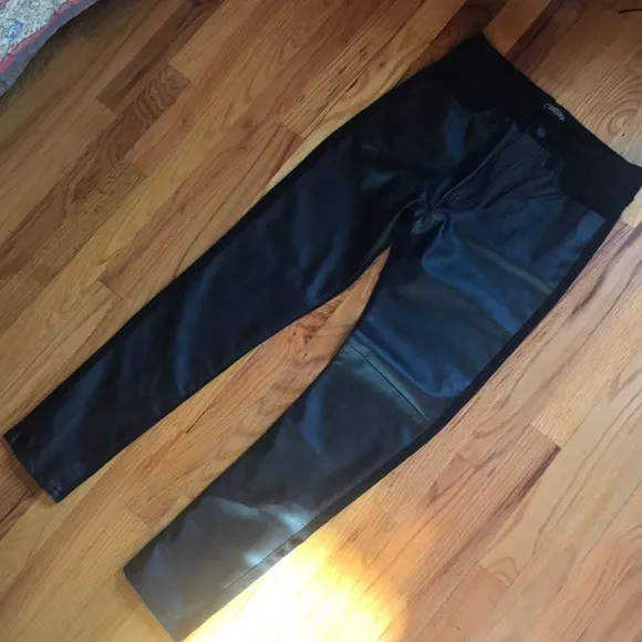 Courtshop faux leather and black denim jeans