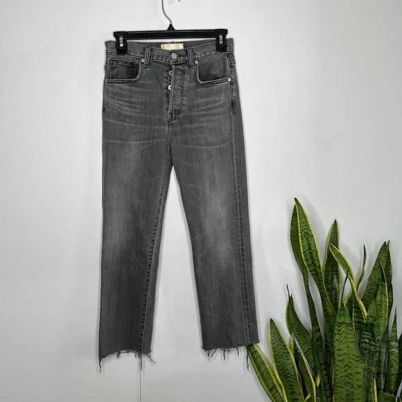 CQY Vintage 90's Black Washed  High Rise Raw Hem Jeans 25