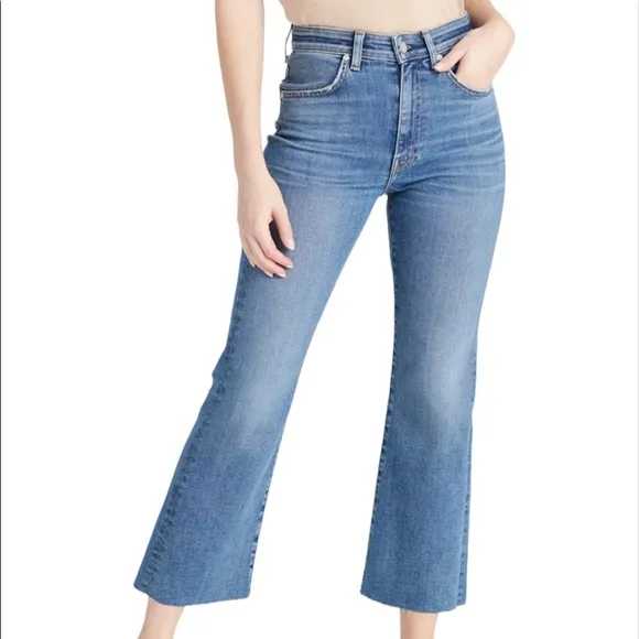 CQY Wes Crop Stretch Flare Raw Hem Jeans Size 26