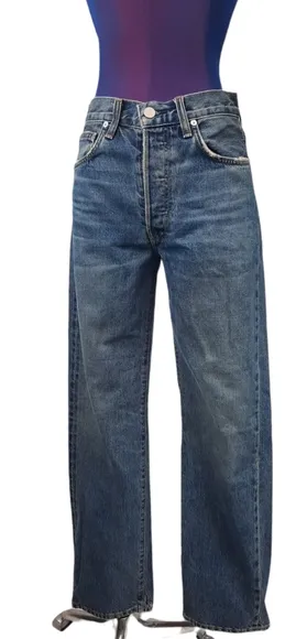 CQY Friend Button Fly High Waisted Straight Leg Jeans Sz 25 Women's Medium Wash