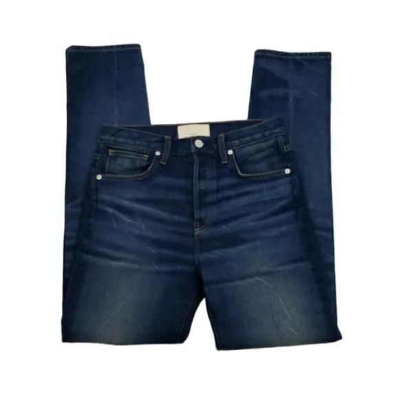 CQY High Rise Button Fly Dark Wash Designer Denim Jeans