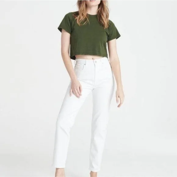 CQY BFF White High Rise High Waist Straight Leg Crop Ankle Jean