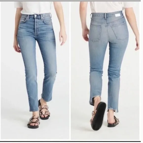 CQY  High Rise Straight Leg Raw Hem Jeans Sz 25