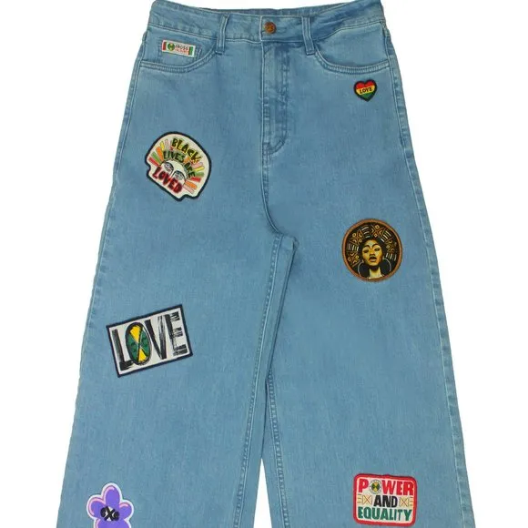 CR0SS COULOURS- Love Black Lives Wide Leg Patch Jean
          
      NWT