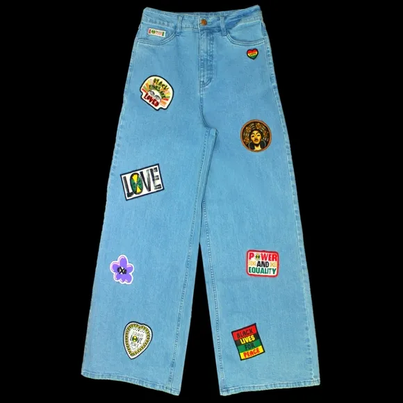 New Cross Colours Love Black Lives Wide Leg Patch Jeans
          
      NWT