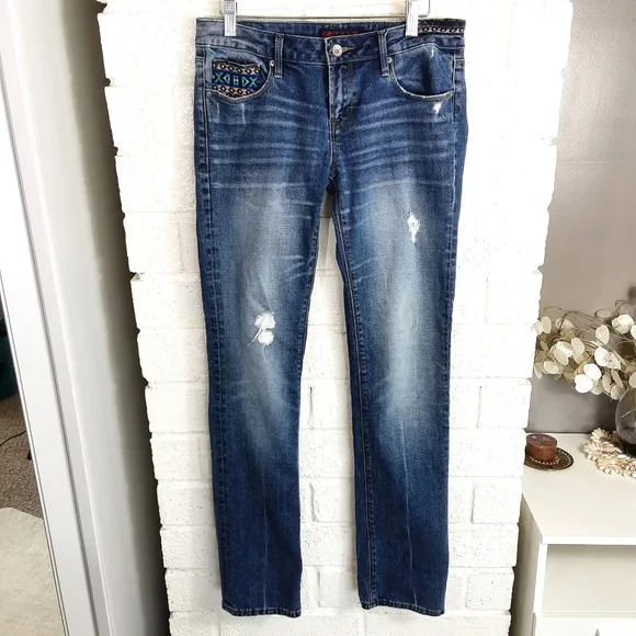 Cult Of Individuality Karma Southwest Embroider Distressed Straight Leg Jeans 27