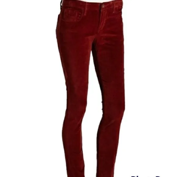 Cult of Individuality 32 Cranberry Red Velour Teaser Skinny Jeans NWOT