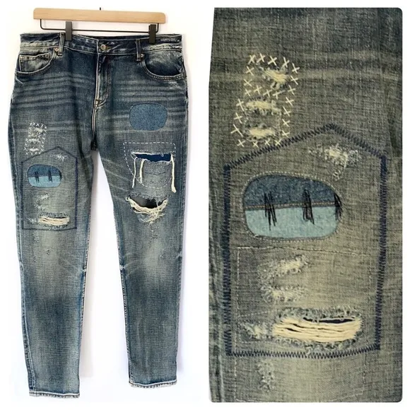 𝅺Cult Of Individuality Alter Ego Boyfriend Embroidered Size 30 Jeans Dist…