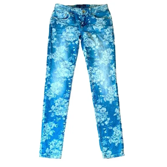 𝅺CULT OF INDIVIDUALITY WOMENS TEASER SKINNY FLORAL DENIM JEANS SIZE 26
