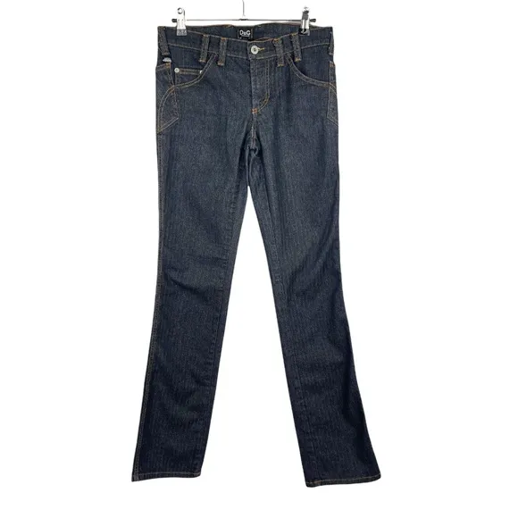 Dolce & Gabbana D&G Pinstripe Dark Wash Straight Leg Jeans Women's Sz 28 42