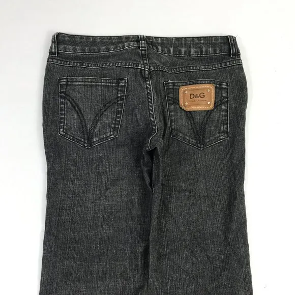 D&G Dolce Gabbana Womens Low Rise Jeans Black Tight Fit Slim Leg Stretch Size 27