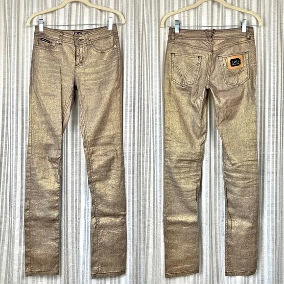 D&G Rose Gold Metallic Linen Blend Skinny Jeans Size 24 Long/Tall 33" Inseam