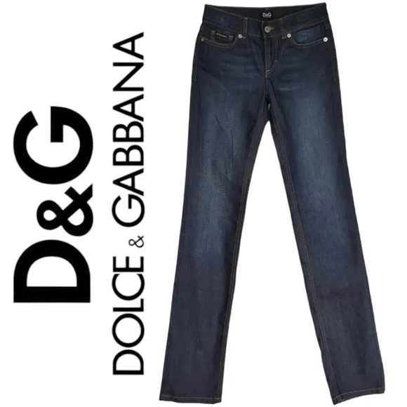D&G Dolce&Gabbana Women's Low Rise Jeans 24x34 "Lovely" Straight Dark Like New