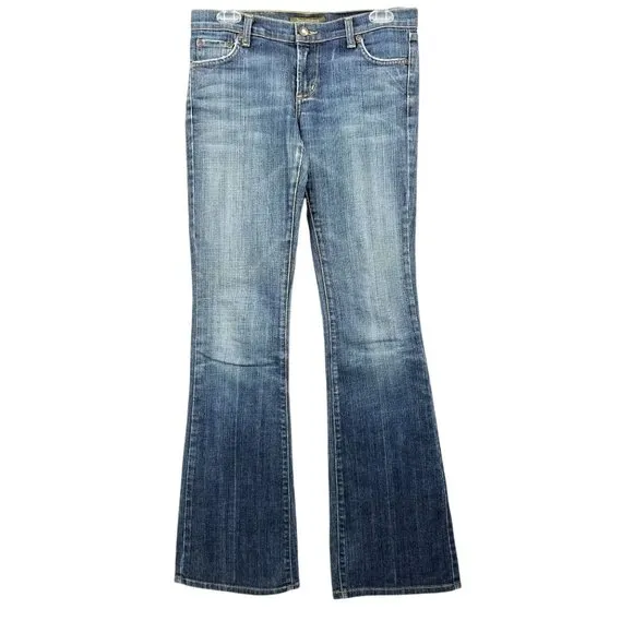 David Kahn Jeans READ Heidi Flare Leg Women Size 25 LONG Low Rise Blue Demin