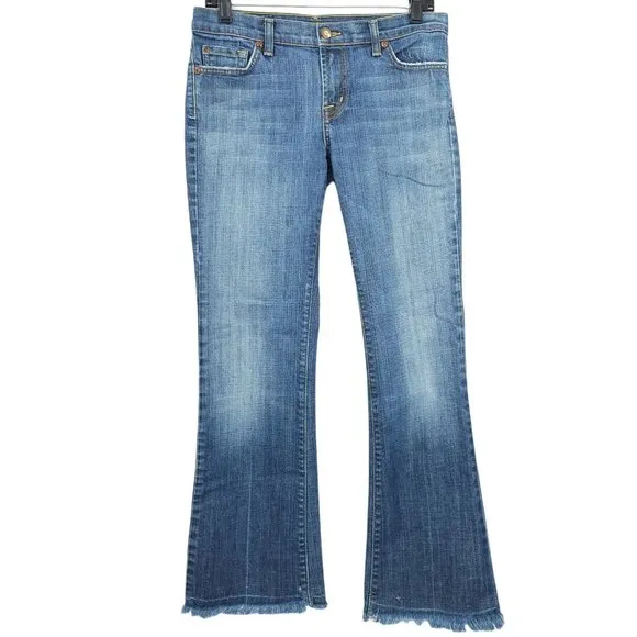 David Kahn Nikki Jeans Flared Leg Size 29 SHORT Frayed Hem Medium Wash BlueDenim